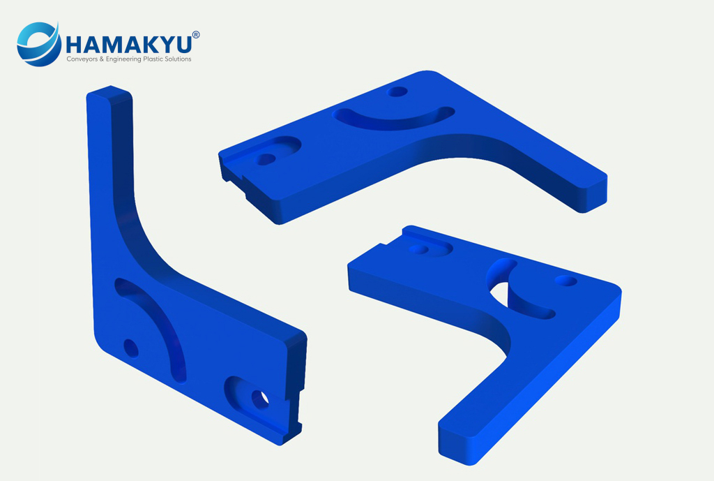 Plastic trigger for packing machine Tokiwa N-405, made of Ertalon® 6 PLA PA6 blue, details as per drawing no. 130013034